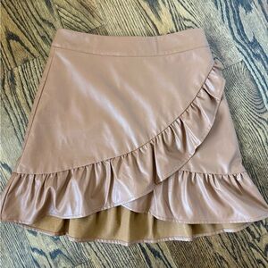 Jealous tomato faux leather camel tan ruffle mini skirt S